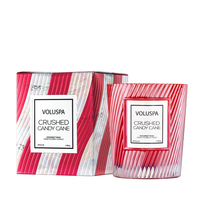 Voluspa Crushed Candy Cane Candle | Classic Boxed Candle | 6.5 Ounces | 40 Hour Burn Time |Coconut Wax for Clean Burning | Non-Toxic - Image 1